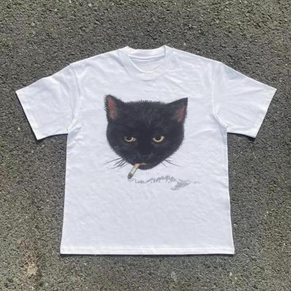 Black Cat Smoking Cigarette Graphic Tee